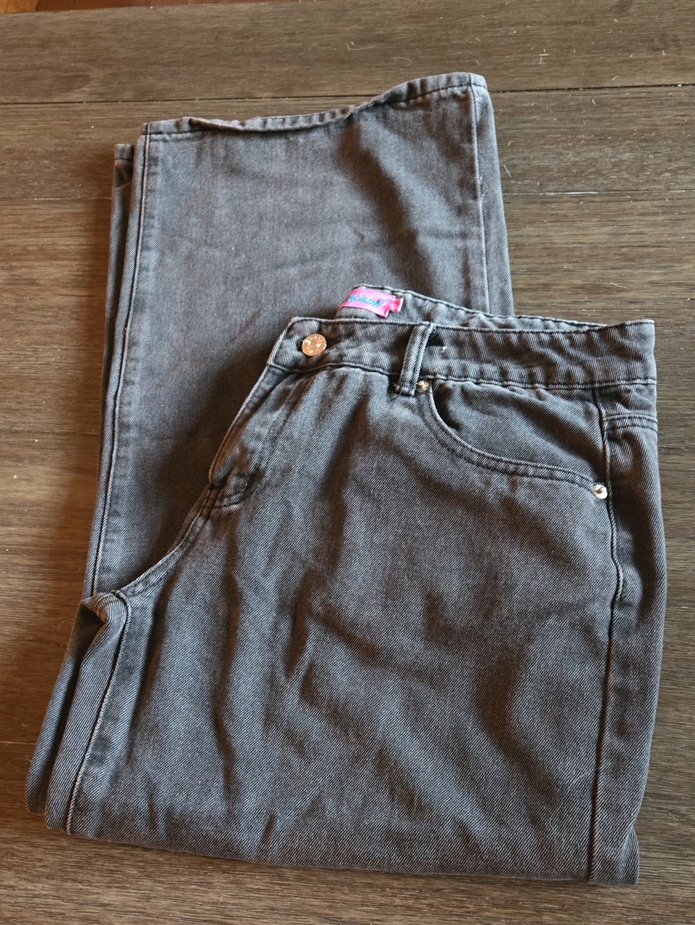 Edikted Charcoal Gray Jeans with Pink Logo Tag